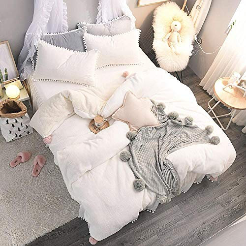 Housse de couette flanelle ,Brun blanc rose gris filles hiver épais flanelle ensemble de literie doux polaire tissu housse de couette drap de lit / linge de lit jupe taie d'oreiller-4_2m taille 4 piè