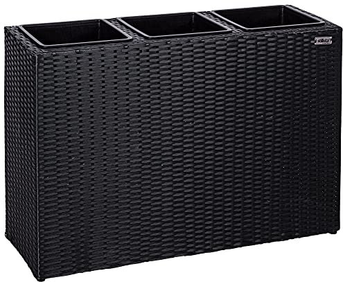 STILISTA® Blumentopf aus Polyrattangeflecht 84 x 29 x 60 cm inkl. Innentopf und Wasserablauf, in 4 unterschiedlichen Farben, Farbe Schwarz
