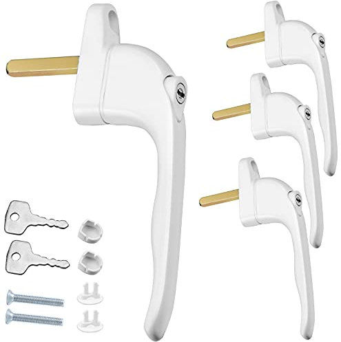 HongBoom Window Handle,4Pcs Inline Locking Universal Espag Handles White Aluminum Lockable Replacement Handle with 43mm Spindle Length for Indoor & Outdoor UPVC Windows