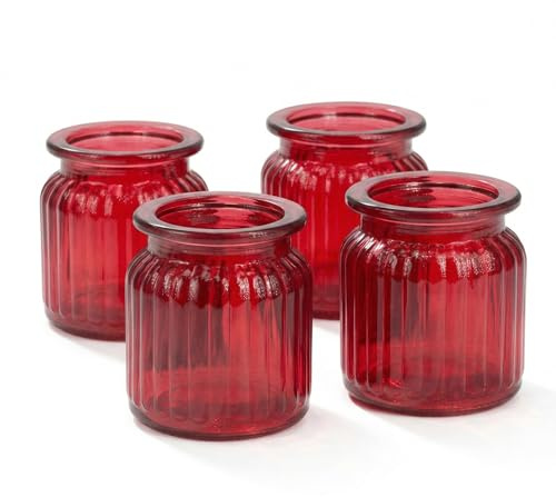 Windlicht Glas 8x9cm Set 4 Stück Windlichtglas Teelichthalter Teelichtgläser kleine Vasen rot