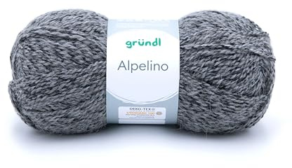 Gründl Wolle Alpelino - Dicke Wolle mit Alpaka zum Stricken und Häkeln - Strickgarn - Weich und hautfreundlich - 80% Polyacryl, 20% Alpaka - 1 Knäuel 100 g / 200 m - Nadelstärke 6-7 - schiefergrau