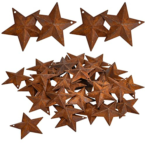 GORGECRAFT 30PCS 1.85 Inch Metal Rusty Barn Star Antique Primitives Rustic Country Tin Steel Stars Accents for Vintage Farmhouse DIY Crafts VE Day 80th Anniversary Remembrance Home Wall Decor