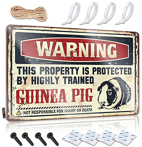 gaeruite Türschild für Schlafsaal, Warnung: Dieses Eigentum ist geschützt durch ein hoch trainiertes Meerschweinchen-Schild, Zimmerzubehör für Teenager, Jungen, Vintage-Dekor (Größe: 20 x 30 cm)