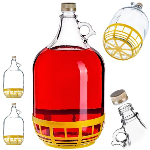 KADAX Glass Demijohn 5L, Transparent Carboy with Plastic Basket for Wine Making, Airtight Container with Screw Cap for Fermentation, Brewing (Set of 2)