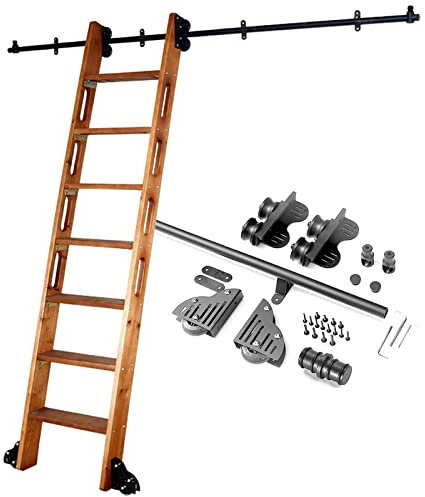 Bibliotheks-Schiebeleiter-Hardware-Kit, 3,3-20-Fuß-Scheunentor-Schiebeleiter-Schienen – Schwarzes Stahl-Rundrohr mit Bodenrollen (Keine Leiter) (Size : 10ft/300cm Track kit)