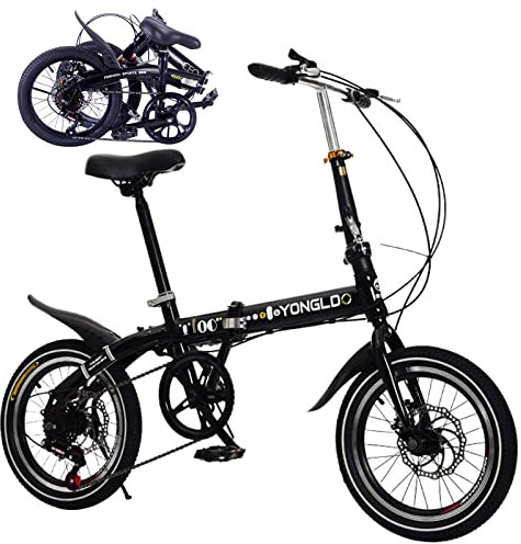 Faltrad für Erwachsene Klapprad 6 Gang-Schaltung Klappfahrrad Quick-Fold-System Fahrräder Klappfahrrad für Outdoor Reisen Camping,Black,16inch