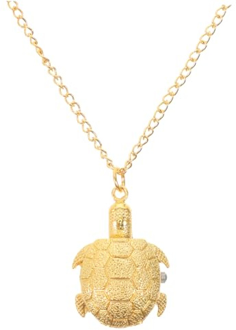 Mikikit Vintage Schildkröten Taschenuhr aus Metall, Gold, mit Kette | Präzises Quarzwerk, Druckknopföffnung, Retro Uhr Herren, Uhr Vintage