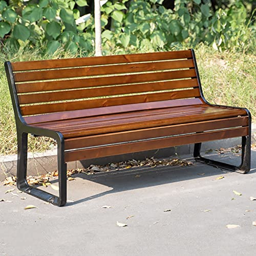 2-3 Sitzer Patio Gartenbank Parkbank, Wetterfest Anti-Korrosions-Holz Patio Bänke, Freizeit-Doppel-Sitzmöbel Stuhl mit Guss-Aluminium-Rahmen ( Color : Dark brown-With Backrest , Size : 150CM/59IN )