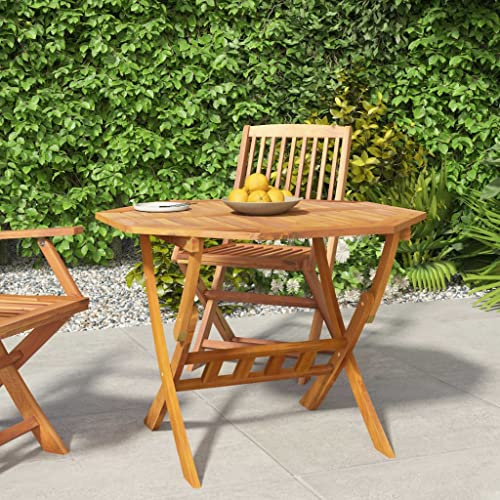 FIRBNUS 90x75 cm Klappbarer Holztisch mit Sonnenschirmloch Balkon Tische Esstisch für Hof Klapptisch Sofatisch Beistelltisch Terrassentisch Couchtisch Outdoor Tisch Massivholz Akazie