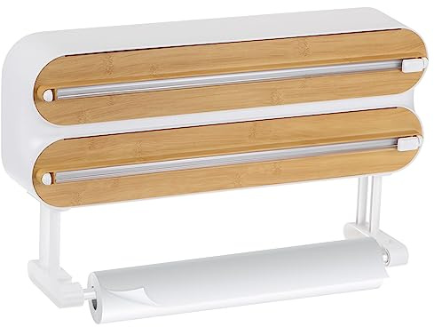 sourcing map 13 in 1 14''x2.6'' Plastic Wrap Dispenser with Cutter and Magnetic Bottom, Suitable for Tin Foil, Plastic Cling Wrap, Aluminum Foil - Wood Color, Grey