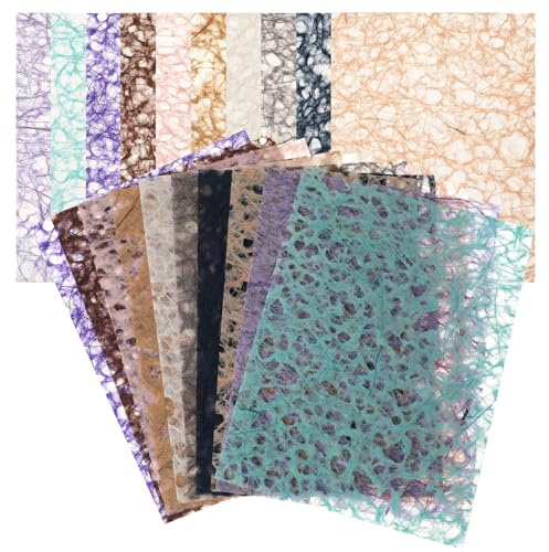 KALIONE Dekoratives Maulbeerpapier, handgefertigtes Naturfaserpapier, buntes strukturiertes Papier, Decoupage-Papier, A5-Größe, Bastelpapier-Set für Sammelalben, Tagebuch, Karten, Basteln, dekorative