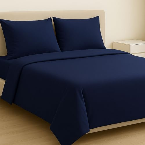 MAXIME MAISON - Parure de Lit 140x200 en Coton, Ensemble de Draps 4 Pièces (1 Drap Housse 140x200, 1 Drap Plat 220x285, 2 Taie d'oreiller 52x82) Draps de Lit 2 Personnes Rafraichissant Made in Italy