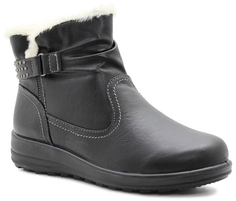Cushion Walk Womens Faux Fur Lined Winter Boots Ladies Warm Zip Up Casual Lightweight Ankle Boots (Black, UK Footwear Size System, Adult, Women, Numeric, Medium, 5)