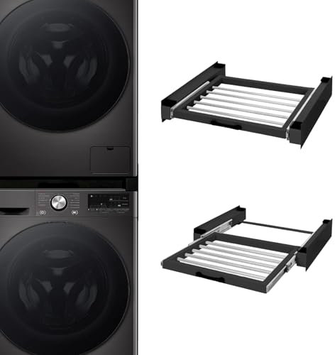 STADO® | Verbindungsrahmen mit ausziehbarer Wäscheleine für Waschmaschine und Trockner | Rutschfester Zwischenbausatz Universal Zwischenbaurahmen 60x55cm (Schwarz, Zwischenbaurahmen mit Wäscheleine)