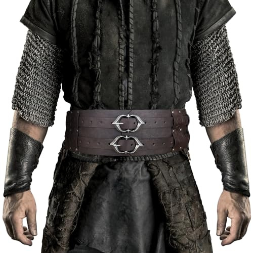 HiiFeuer Cintura larga vichinga, cintura medievale in similpelle armatura cavaliere cintura corsetto cintura LARP Halloween Costume