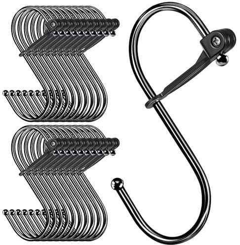 Sopito S Hooks, 20pcs S Shaped Hooks for Hanging with Safety Buckle, Heavy Duty Metal for Kitchen, Bathroom, Outdoor, Garden, Office, Black