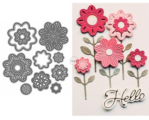 DzIxY Shadow Patchwork Flower Metall-Stanzformen für Kartenherstellungs-Kit Prägeschablonen Papier Stanzformen Set Scrapbook-Schablonen Zubehör Maschinen-Vorlagen