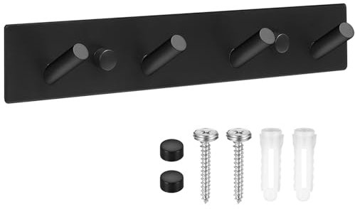 SZZHIYONG Kleiderhaken Wandhaken, Garderobenhaken, Garderobenleiste Schwarz mit 4 Haken, Metall Hakenleiste Garderobe Wandmontage für Schlafzimmer Bad Küche Kleiderstange Türhaken