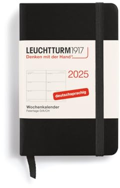 LEUCHTTURM1917 370557 Veckokalender 2025, mini A7 inbunden – 12-månaders planerare, 80 g, linjerad – svart