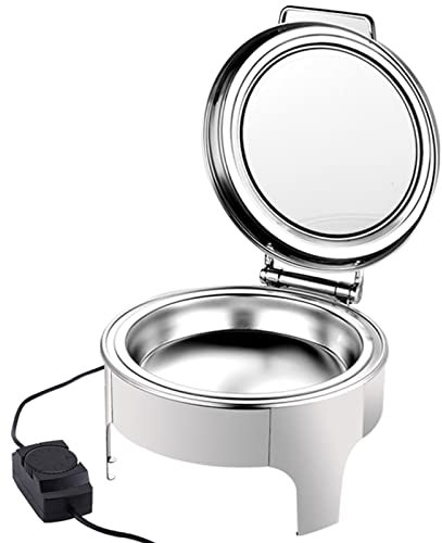 Electric Round Chafing Dish Set 6L - Food Warmers for Parties Buffets with Tempered Glass Lid, Stainless Steel/Ceramics Tray Server - Perfect for Catering and Events