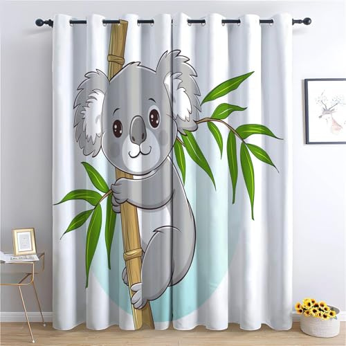 Koala Verdunkelungsvorhänge Kinderzimmer 245 x 140 cm (2er Set) - Blickdichte Babyzimmer Gardinen mit Ösen - Süßes Tier-Motiv Vorhänge, Thermo Isoliert & Lärmminderung Vorhänge für Jungen & Mädchen