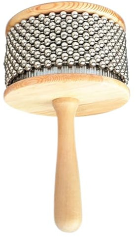 Holz Cabasa Hand Shaker, Percussion Instrument mit Metallperlen, 4,5 Edelstahlholzgriff Lateinische Percussion für Bandmusikausbildung