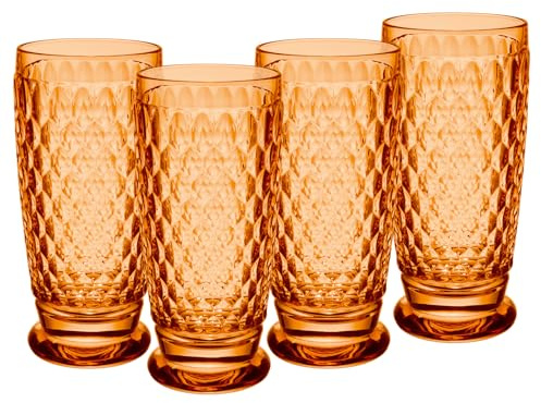 Villeroy & Boch Boston - Set di 4 bicchieri da long drink, 400 ml, con motivo sfaccettato, in cristallo per cocktail, lavabili in lavastoviglie, colore: arancione