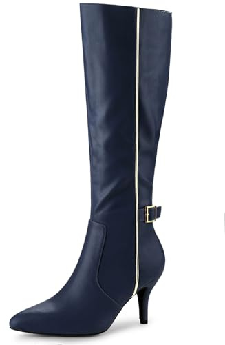Allegra K Botas altas hasta la rodilla con hebilla y puntera puntiaguda para mujer, azul marino, 42 EU