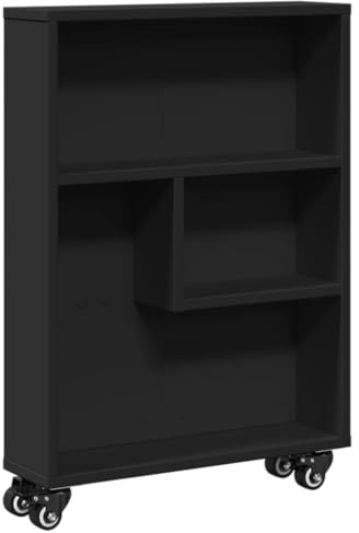 vidaXL Aufbewahrungswagen, Küchenwagen Schmal, Rollwagen für Wohnzimmer Küche Badezimmer, Nischenwagen Allzweckwagen, Schwarz Holzwerkstoff