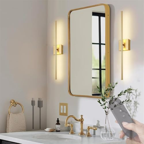 LED Akku Wandleuchte Innen Wandlampen 3 Farbtemperaturen Einstellbar USB Aufladbare Wandlampe Kabellose Wandlicht mit Fernbedienungen 360° Drehbare für Wohnzimmer Schlafzimmer Küche (2 Stück,Gold)