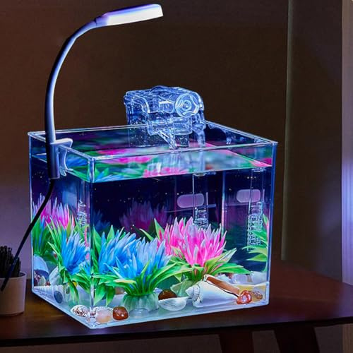 Glorlliant Fish Tank, Transparent Aquarium Tank with Clip On Lamp, External filter, Desktop Small Fish Tank Aquarium Starter Kits Impact-Resistant for Betta Fish, Shrimp, Goldfish