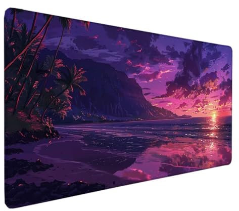 Lila Mousepad XXL 120 x 60 cm Schreibtischunterlage, Gaming Mauspad Sonnenuntergang Mouse Pad Wasserdicht und Langlebig Mousepad Groß mit Vernähte Kanten für PC, Laptop, Gaming, Büro, Zuhause Deko 4-S