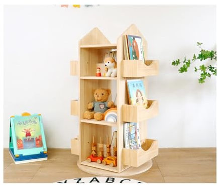 JHIAADEY Drehbares Bücherregal, 360°-Display, bodenstehendes Bücherregal, Aufbewahrungsregal for Kinder, Bücherregal for Kinder aus Holz, Aufbewahrungsregal for Bücher, Vitrine, Bücherregal