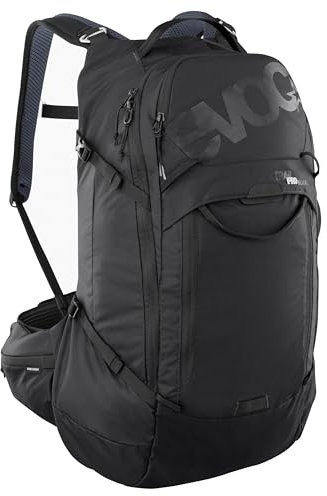 EVOC TRAIL PRO BLACKLINE 26 Protektorrucksack (leichter Rucksack mit Rückenprotektor, inkl. Trinkblasenfach, optimaler Sitz, S/M), Schwarz