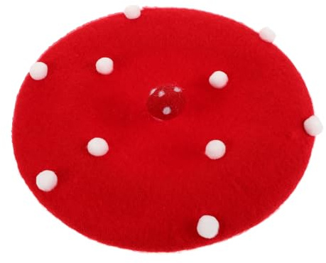 TOYANDONA Pilzbaskenmütze Für Kinder Und Damen Aus Weicher Wolle Klassische Französische Künstler Mütze Mit Pilzmuster Warmer Beanie Für Alltag Und Party Rot
