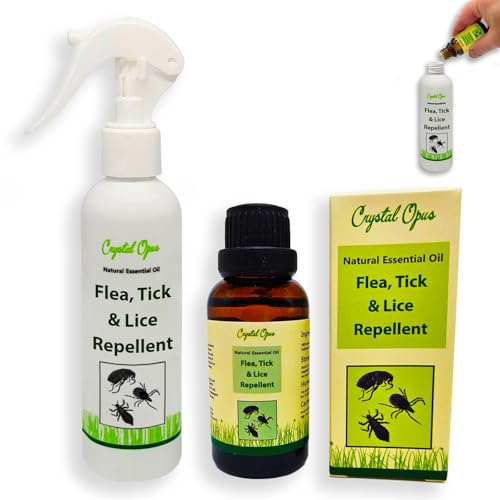 Flea, Tick & Lice Repellent Spray Makes 30+ Bottles. Tried & Trusted Natural Essential Oil Blend. Humane, Safe & Great-Smelling Deterrent for Dogs, Cats & Other Animals. Crystal Opus