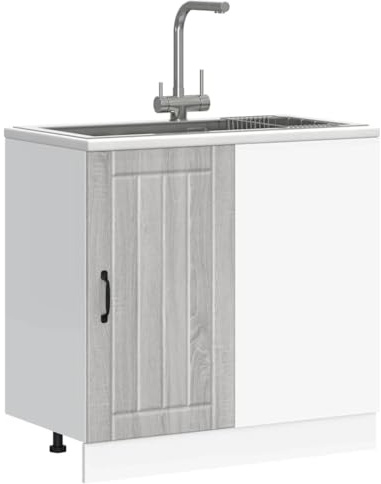 Myheimly Küchenschrank Küchenzeile,Küchenmöbel Einbauküche Schrank,Holzwerkstoff Schrank,Grau Sonoma,Sink Cabinet (1 Door),80 x 46 x 81.5 cm