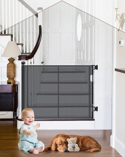 HOMGEN Treppenschutzgitter Türschutzgitter Kindergitter – Ausziehbar 0-180CM, Schutzgitter für Hunde Kinder, Einhandbedienung, Verstellbare Breite, Glasfaserverstärkt, Für Treppen, Türen- Schwarz