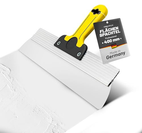 ORGAFLIX Spatola di superficie di alta qualità da 40 cm, strumento professionale per cartongesso, in alluminio leggero, lama in acciaio inox con angoli arrotondati, impugnatura morbida, strumento per