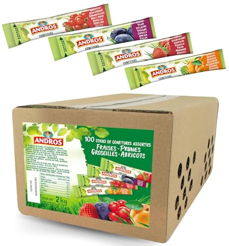 ANDROS - 100 sticks de confiture individuelle 20 g assorties - 4 parfums