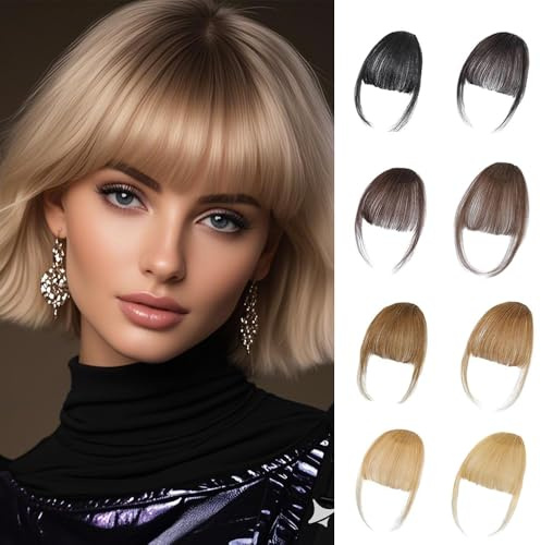 Frange à Clipser, Frange Effilée avec Tempes, Extension de Frange, Postiche à Clip, Frange Extension pour Femme Usage Quotidien (Frange Effilée Or Champagne)