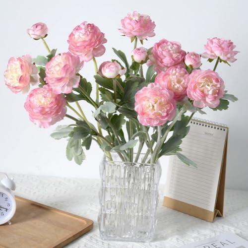 5 Bündel Pfingstrosen Kunstblumen wie Echt, 3 Heads Faux Peony Seidenblumen, Künstliche Blumen Ranunkeln Künstlich Pfingstrose Kunst Blumen, Wohnkultur, Hochzeitsdekoration (Pastellviolett,5 Stück)