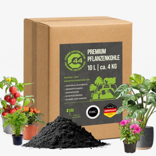 10L Premium Pflanzenkohle - EBC-zertifiziertes Biochar für Garten, Rasen & Hochbeet - Basis für Terra Preta - Hochporöser Bodenverbesserer & Nährstoffspeicher Bodenaktivator | C44-Zittau