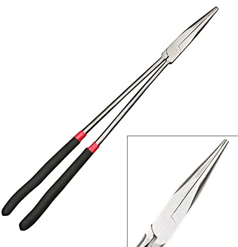 Alicates de punta de aguja con mango extralargo, alicates de punta larga de 25/45 grados, punta recta, 41 cm