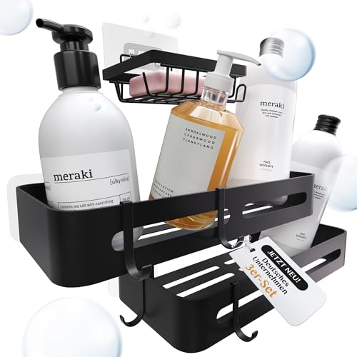 Ciovra Design Duschablage ohne Bohren 3er Set – Duschregal Schwarz – Rostfrei aus Aluminium – Kleben & Bohren – Badezimmerregal Wand – Modern & Elegant
