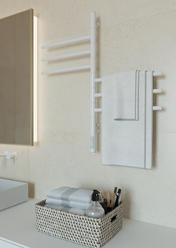 ELNA® Badheizkörper Elektrisch Weiß 79x40 cm, 78W - Elektrischer Handtuchheizkörper aus Edelstahl 304 mit Timer & Thermostat, IP44 Schutz - 6 Schwenkbare Arme 180°, Wandmontage