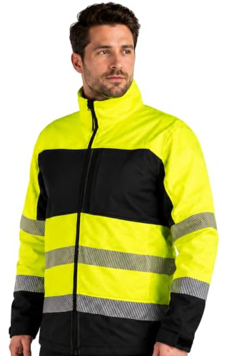 NEO TOOLS Warnschutz Softshell Jacke Klasse, Gelb/Schwarz, Reflektierende | Streifen, Taschen mit Reißverschluss, Verstellbare Ärmel, Namensschild für Bau, Straße & Lager