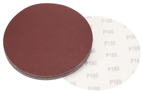 sourcing map Discos de lija de 8 pulgadas con gancho y bucle, papel de lija de óxido de aluminio de grano 180 para lijadora orbital aleatoria, pulido en seco de madera, metal, 20 unidades