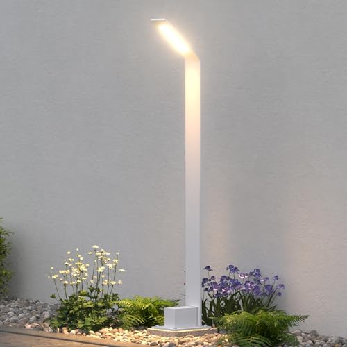 doporro Lámpara de Jardín LED 3000K, Lámpara Exterior IP65 Bolardos LED de Exterior 12,8X9,8x80,8cm en Aluminio para Jardines, Parques, Zonas Residenciales y Entradas Pfadfinder, Arena blanca