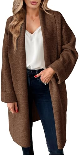 Saodimallsu Cardigan da Donna, Lungo, Leggero, Oversize, Aperto, Casual, Tinta Unita, per Autunno e Inverno, Marrone, XL